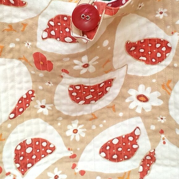 Handmade Tote Chickens  Flowers Striped Handles Polka Dot Lining. 21" X 13" NWOT - Picture 10 of 11